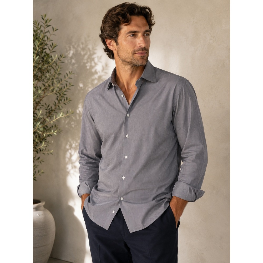 Canali Milano Gray Micro Stripe Button Front Dress Shirt Made Italy XL